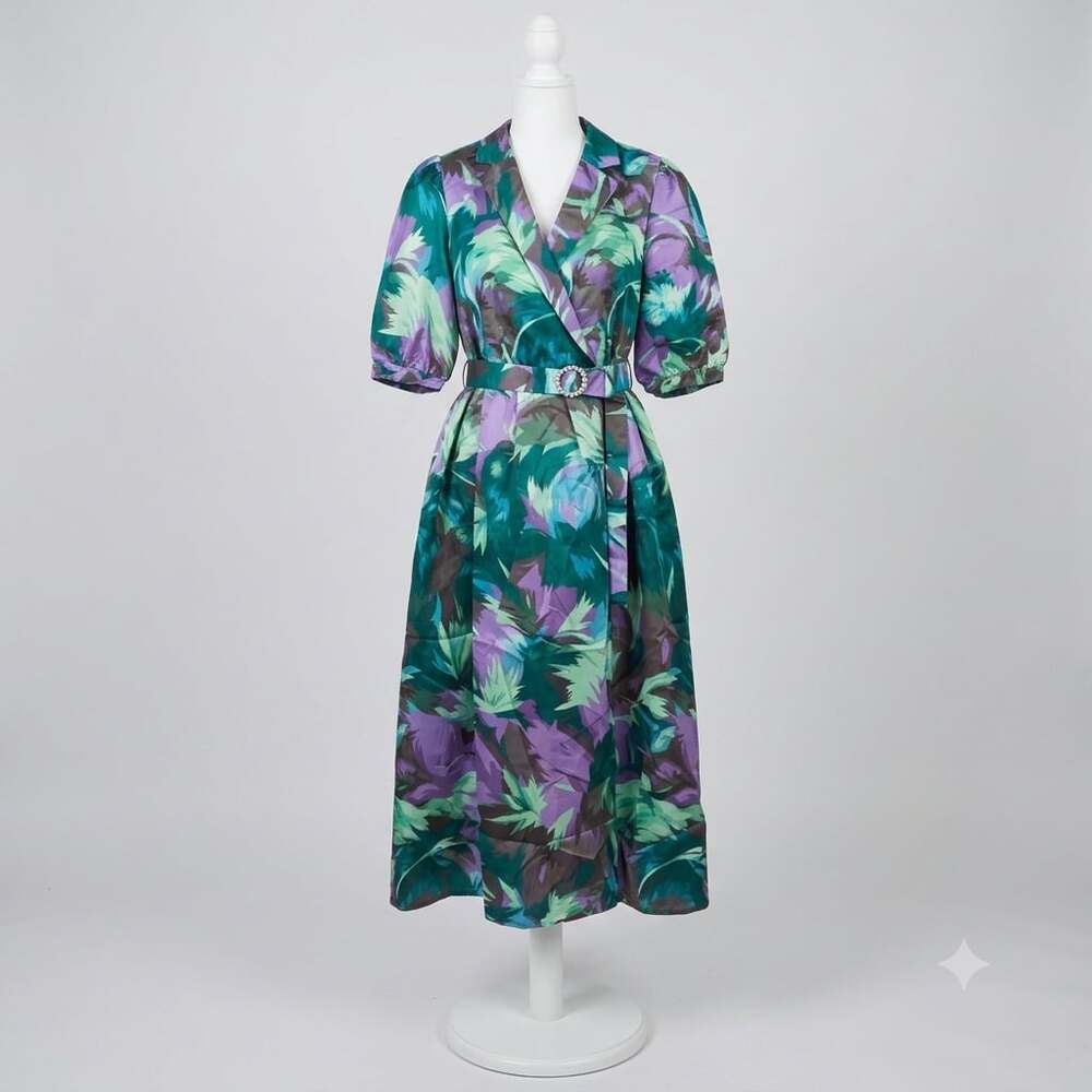 Floral Twill Belted Midi Dress